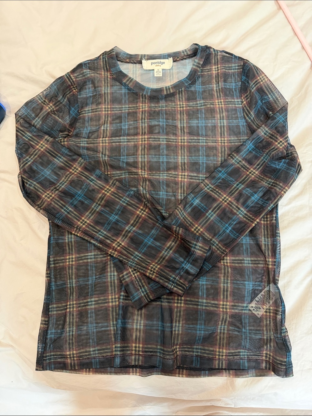 Sheer Plaid Long-Sleeve Shirt